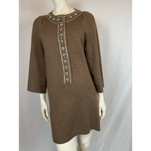 Tracy Reese Dresses & Skirts - Tracy Reese Beautiful Beaded  Brown Wool Wide Sleeve Shift Dress Small Damaged